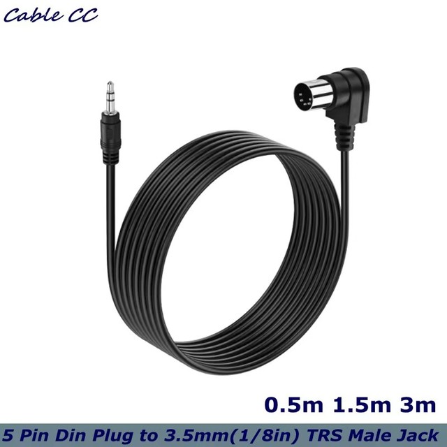 5-Pin DIN Male Cable, 90 Degree 5 Pin Din Plug to 3.5mm(1/8in) TRS Male Jack Stereo Audio Cable for Playing Musical Instrument
