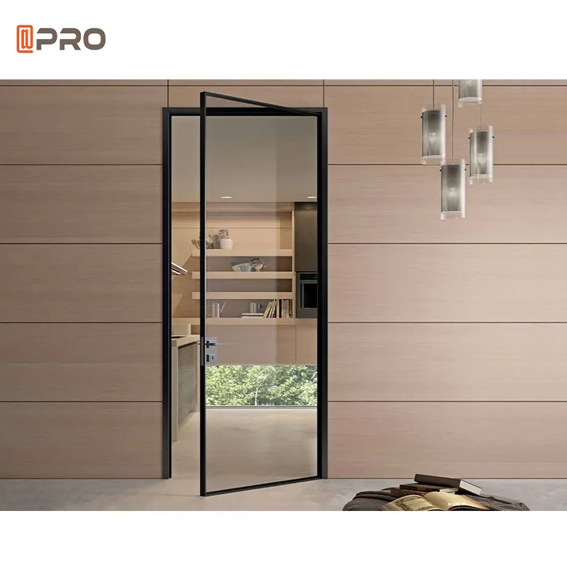 Good quality black steel look aluminum double glass Office swing half doors with glass with indoor door skin