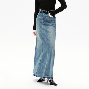 Jupe en jean personnalisée 100% coton, haute qualité, bleu vintage, denim délavé, taille haute, jupes maxi pour femmes - Product Image 1