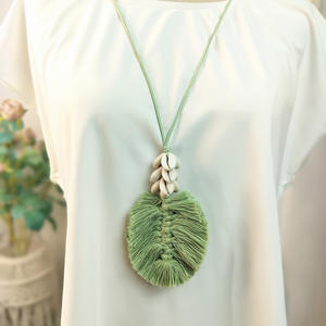 Süet uzun püskül kabuk el yapımı makrome takı bayanlar kız özel yapraklar yaprak kolye kolye parti takı bayan hediyeler için - Product Image 2