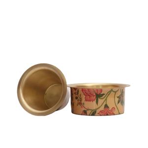 Premium Hand Painted Brass <b>Coffee</b> Dabara Tumbler Set Designer South Indian <b>Filter</b> <b>Coffee</b> Cup and Saucer with Enamel Floral Motif - Product Image 5