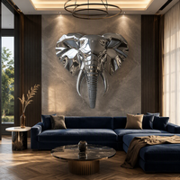 Sculpture d'animal créative, décoration d'art paysager, tête d'éléphant en acier inoxydable poli à miroir
