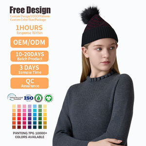 Gorro de Punto Personalizado con Logo, Gorro de Invierno Cálido para Niñas, Gorro de Calavera para Clima Frío, Gorro de Punto Negro con Pompón para Niños - Product Image 2