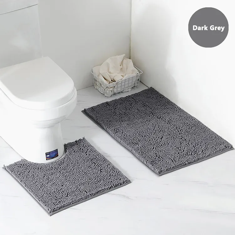 Anti-slip Soft Quick Dry Custom Square Bathroom Chenille Rug Luxury Bath Mat Grey Beige Plush bath pad mat