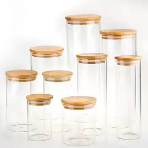 Lọ Thủy Tinh Kín Khí Thực Phẩm Borosilicate Thân Thiện Với Môi Trường Lưu Trữ Nhà Bếp Có Nắp Gỗ Tre