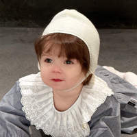 Robe vintage à carreaux pour bébé fille, avec col à volants en dentelle, tenue décontractée à manches longues, bonnet en tricot assorti pour tout-petits