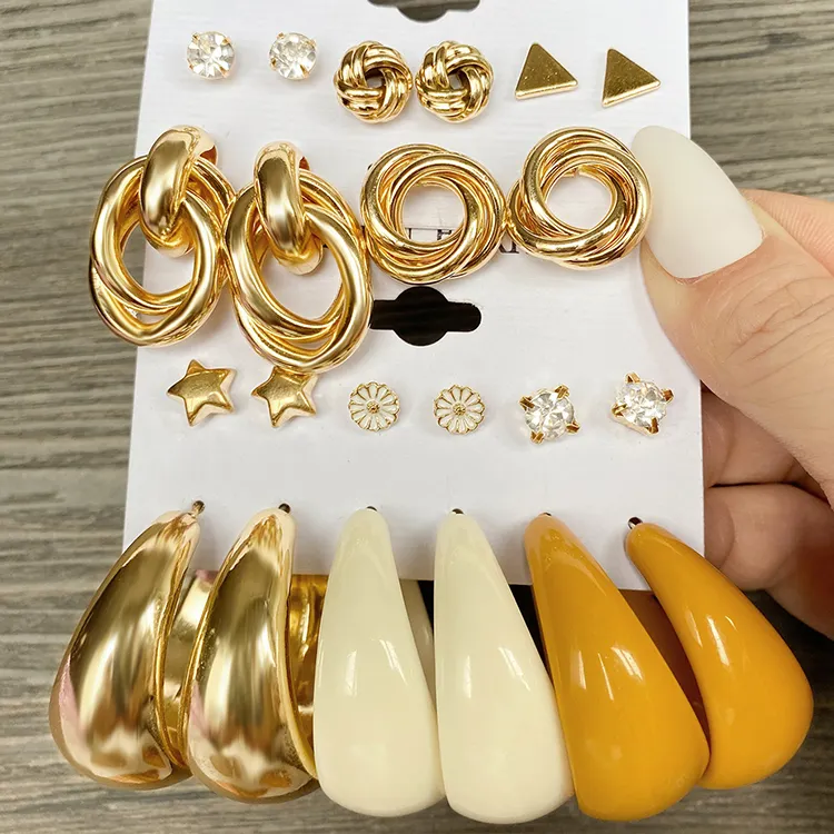 Big Drop Đất Sét Polymer Mạ Vàng Thời Trang Mạ Vàng Thép Không Gỉ Hoop Acrylic Tuyên Bố Ngọc Trai Hoop Earrings Set Phụ Nữ