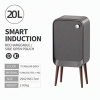 Poubelle intelligente ELPHECO de luxe léger avec capteur, double ouverture latérale, haute et carrée, en acier inoxydable, finition grain de bois