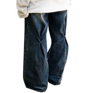 Jean baggy taille mi-haute X5 à poches, style chic, délavé vintage bleu, avec boutons-pression bidirectionnels, coupe bootcut fluide, en denim, vente en gros - Product Image 6
