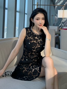 Nouvelles arrivées Bettergirl Ramadan 2026 <span class=keywords><strong>Robe</strong></span> en <span class=keywords><strong>dentelle</strong></span> noire classique à col rond sans manches et taille haute - Product Image 4