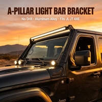 Support de fixation pour barre lumineuse LED en aluminium noir, 52 pouces, pare-brise supérieur, montant A, pour Jeep Wrangler JL 2018+ Gladiator JT JL1204