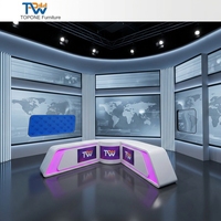 Mur de fond de scène TV LED RGB moderne 3 places, design incurvé en matériau solide, idéal pour hôtels, centres commerciaux et écoles