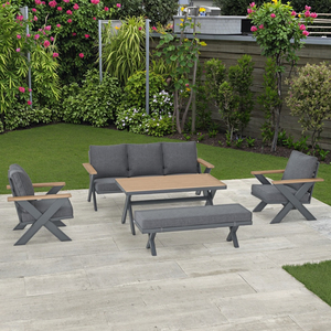 Conjunto de Muebles de Jardín Modulares Modernos de Aluminio Blanco de Alta Calidad, 5 Piezas, Mesa de Comedor con Diseño de Marco en X para Patio, Terraza o Parque - Product Image 5