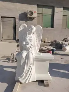 Outdoor Memorial Statue Garden Hand Carved Stone Granite Angel Statue Tombstone