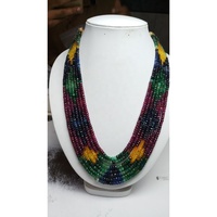 Collier de perles Rondlles à facettes multiples en saphir naturel portant dans le cou AB Grade 3mm à 4.5mm 7 brins-collier de fil