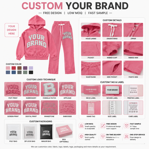 Ensemble de <span class=keywords><strong>survêtement</strong></span> pour filles, veste à fermeture éclair avec logo de marque personnalisé, sweat à capuche, jogging, tenues d'hiver pour enfants, streetwear - Product Image 4