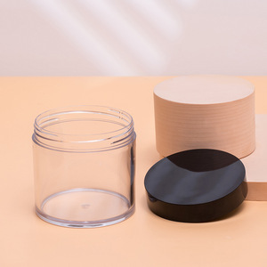 16oz 500ml Wadah Kosmetik Premium Kosong Berdinding Tebal, Mulut Lebar, Bentuk Bulat, Plastik Transparan dengan Tutup Hitam untuk Lulur Tubuh - Product Image 3