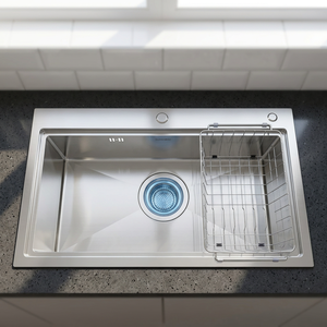 Évier de cuisine en acier inoxydable à cuve unique, fait main, noir nano, à encastrer, avec accessoires complets, directement de l'usine - Product Image 1