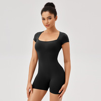 Combinaison OEM pour femme à manches courtes, col carré, extensible dans quatre directions, respirante et écologique, idéale pour le fitness, la gym, le yoga et l'entraînement
