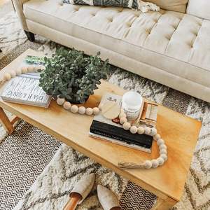 Guirlande de perles <span class=keywords><strong>en</strong></span> <span class=keywords><strong>bois</strong></span> rustique de style bohème pour <span class=keywords><strong>table</strong></span> <span class=keywords><strong>basse</strong></span>, grande guirlande de perles <span class=keywords><strong>en</strong></span> <span class=keywords><strong>bois</strong></span> avec pompons - Product Image 3