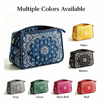Bolsa de Cosméticos Acolchada con Diseño Paisley, Bolsa Organizadora de Maquillaje de Poliéster con Cierre Dorado, Bolsa de Viaje Portátil