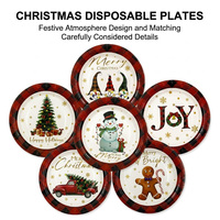 Assiettes en papier de Noël jetables, ensemble de vaisselle de fête, décorations de table rondes, vaisselle de fête, lot professionnel en gros