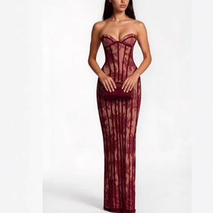 Robe moulante en dentelle coupe ajustée, style européen et américain, avec décolleté cœur et superposition transparente, pour soirée - Product Image 5