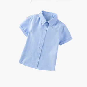 Chemise à manches courtes bleue unie pour enfants, chemisier bleu pour tout-petits, chemisier à manches courtes boutonné pour garçons et filles - Product Image 6