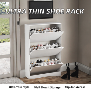 Ultra Thin Modern Wooden <b>Shoe</b> Cabinet Home Use Narrow Storage Entryway <b>Wall</b> Mounted Design Flip Top Style -Hallway <b>Shoe</b> <b>Rack</b> - Product Image 2
