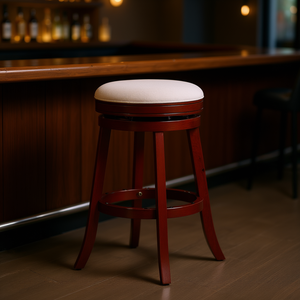 Bar <b>Stool</b> 30 Inch Cherry Finish Beige Fabric Seat Traditional Design Bar Furniture Commercial Use - Product Image 2