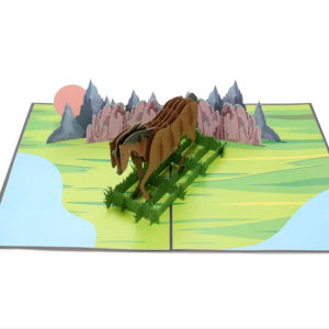 Cartes animales en papier 3D personnalisables en forme de cheval, artisanat, cadeau pour les occasions, Vietnam KIRICARD AN023 Digital - Product Image 1