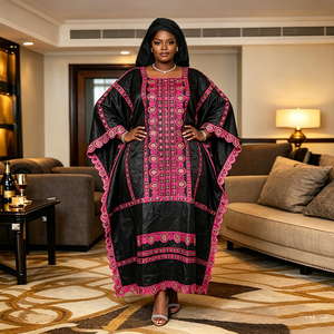 Robes longues brodées H&D FY02 African <span class=keywords><strong>Bazin</strong></span> Riche pour femmes, taille unique, <span class=keywords><strong>robe</strong></span> rouge avec foulard - Product Image 5