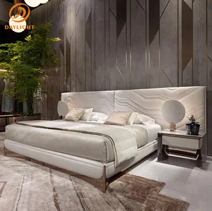 工厂定制奢华现代皮革全白床房木框家具卧室套装