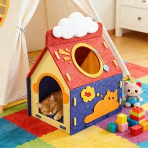 Warm Eco-Friendly Durable Cartoon Pattern Felt Portable Cat <b>Bed</b> Scratcher Tunnel All-season Cozy Rest <b>House</b> for Indoor Carton - Product Image 4