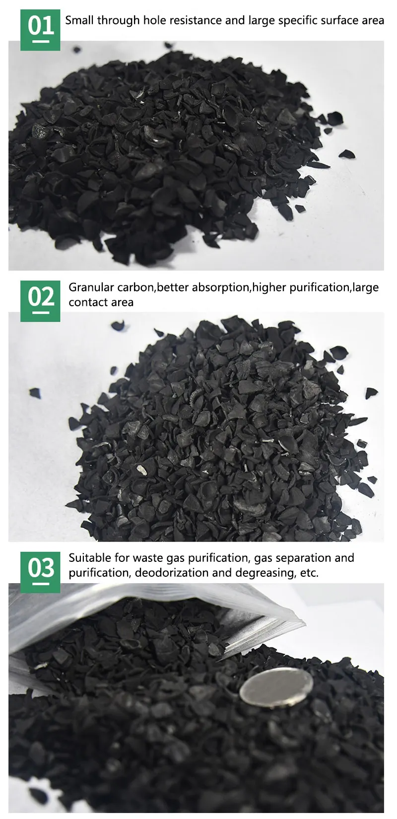 Blok adsorpsi makanan kelas arang kolom Nutshell karbon aktif untuk perawatan udara