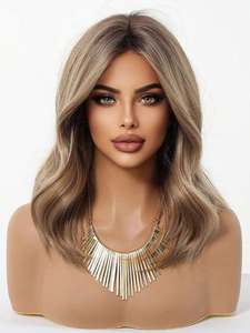 Perruques Lace Front en <span class=keywords><strong>Cheveux</strong></span> Humains Européens <span class=keywords><strong>Blond</strong></span> Cendré Balayage Mèches Ondulées avec Racines Brun Foncé Raie au Milieu Perruques Colorées - Product Image 2