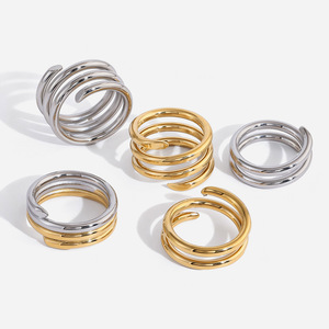 Multi Layer Plain <b>Ring</b> Geometric <b>Split</b> Band Unisex Fashion Jewelry Gift Titanium Steel 18K Gold Stainless Steel - Product Image 1