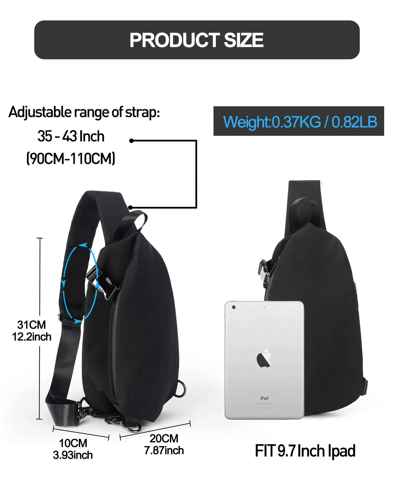 Small Black Sling Crossbody Backpack Shoulder Bag para homens mulheres, Lightweight One Strap Backpack Sling Bag Mochila para caminhadas Wa