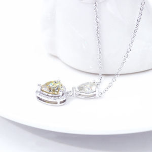 Tianyu Moissanite Halo Heart <b>Necklace</b> featuring a pear-shaped single stone 925 sterling silver plated with 18k platinum - Product Image 3