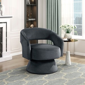 Sillón Giratorio Moderno de Lujo, 1 Pieza, Tapicería de Terciopelo Gris Oscuro, Madera Maciza, Elegante, para Sala de Estar, Mueble Suave para el Hogar - Product Image 1