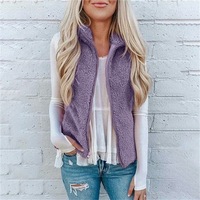 Chaleco polar con bolsillos para mujer, ropa informal cálida sin mangas con cremallera, Sherpa esponjosa