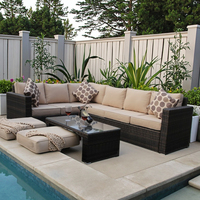 Moderne Buitenmeubelset, Roestbestendig Metalen Frame Tuinset Met PE Wicker Rattan Kussens voor Tuin & Patio