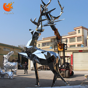 Tùy Chỉnh Lớn Thép Không Gỉ Gương Hình Học Hươu Động Vật Điêu Khắc Ngoài Trời Vườn Cảnh Quan Công Viên Màu Xanh Lá Cây Không Gian Sàn Kim Loại Thủ Công Mỹ Nghệ - Product Image 5