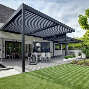 Pergola motorisée DIY avec lames orientables électriques intelligentes, abri de jardin extérieur, toit en aluminium imperméable avec kit de télécommande - Product Image 1