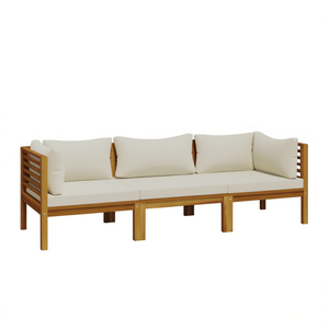 Cream Acacia Wood Garden <b>Sofa</b> <b>Set</b> With Cushions Outdoor Furniture Contemporary Design Durable - Product Image 1