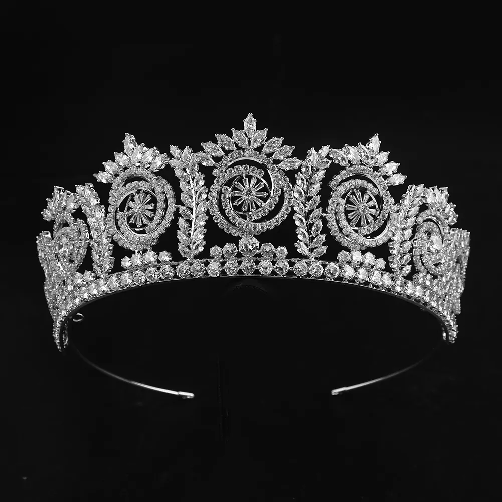 Accessoires de cheveux fantaisie de mariage, plaqué or, de haute qualité, fait à la main, couronne de mariée et diadème brillants en Zircon, vente en gros, d'usine