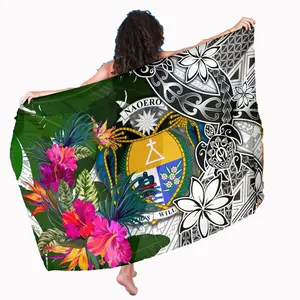 Nauru Sarong Turtle Plumeria Bikini Cover-Ups Women Long Pareo Female Beach Swim Cover Up Banana Leaf Polynesian Custom Logo