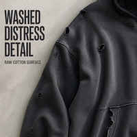 Sweat à capuche ample noir délavé 100 % coton 500 GSM avec imprimé hiver, ourlet brut, style streetwear pour homme, personnalisable OEM ODM, vente en gros de vêtements