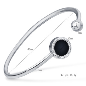Brazalete abierto de acero inoxidable con piedra negra y círculo con incrustaciones de diamantes, joyería de moda, regalo para mujer - Product Image 5