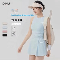 Set Olahraga Wanita Dua Potong Anti-Exposure Bernapas Kasual untuk Tenis, Pilates, dan Olahraga Luar Ruangan, Bahan Spandex/Nylon, Kerah Bulat, 4-Way Stretch